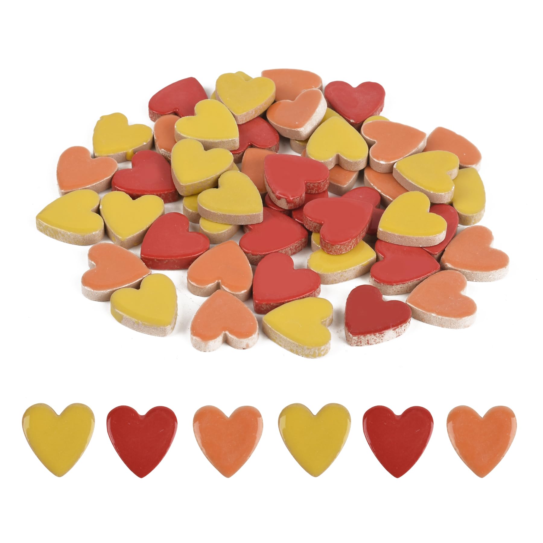 Heart Shaped Mosaic Tiles 200g, DIY Making Creative Ceramic Mosaic Tiles for DIY Craft Flowerpots Vases Picture Frames Coaster 2.3x2.3cm(Red, Orange&Yellow)-image-1