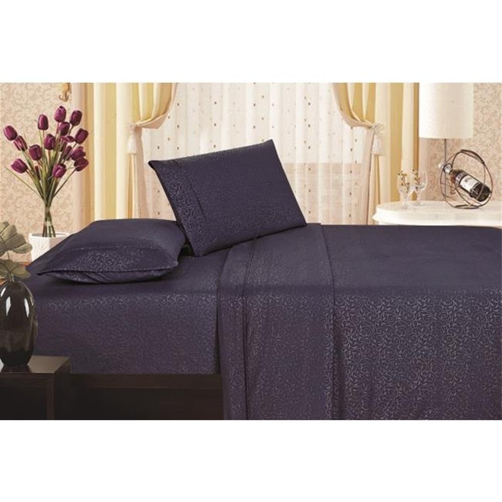 Plazatex Vine Print 90GSM Brushed Microfiber Soft Wrinkle Free Sheet Set - Queen 60x80, Navy - Queen,Navy