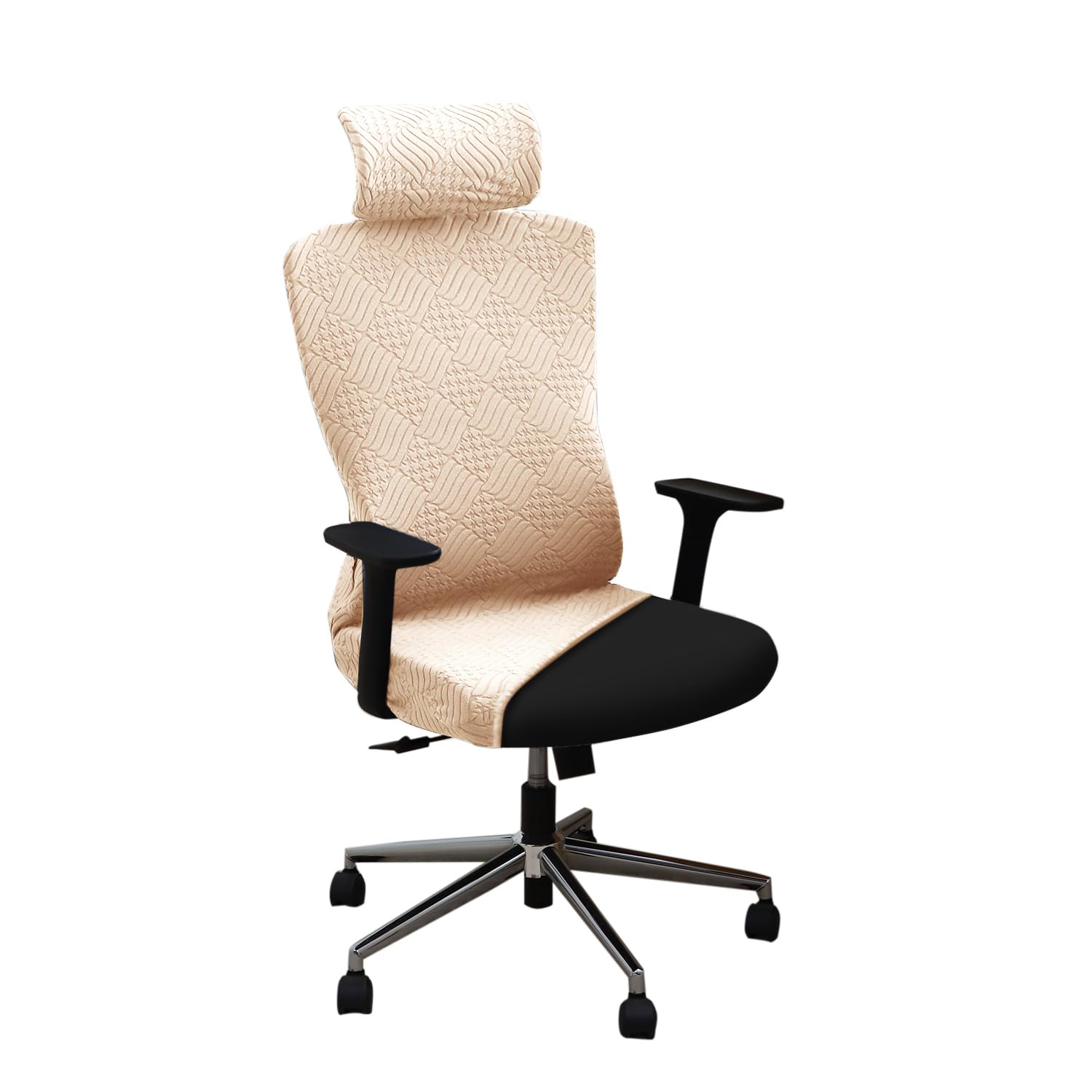 HOKIPO Office Chair Cover with Headrest (High-Back) – 170 GSM Stretch Jacquard – Washable, Anti-Slip Fit for Ergonomic Mesh Office Chairs, Beige (AR-6220-BGE)-image-36