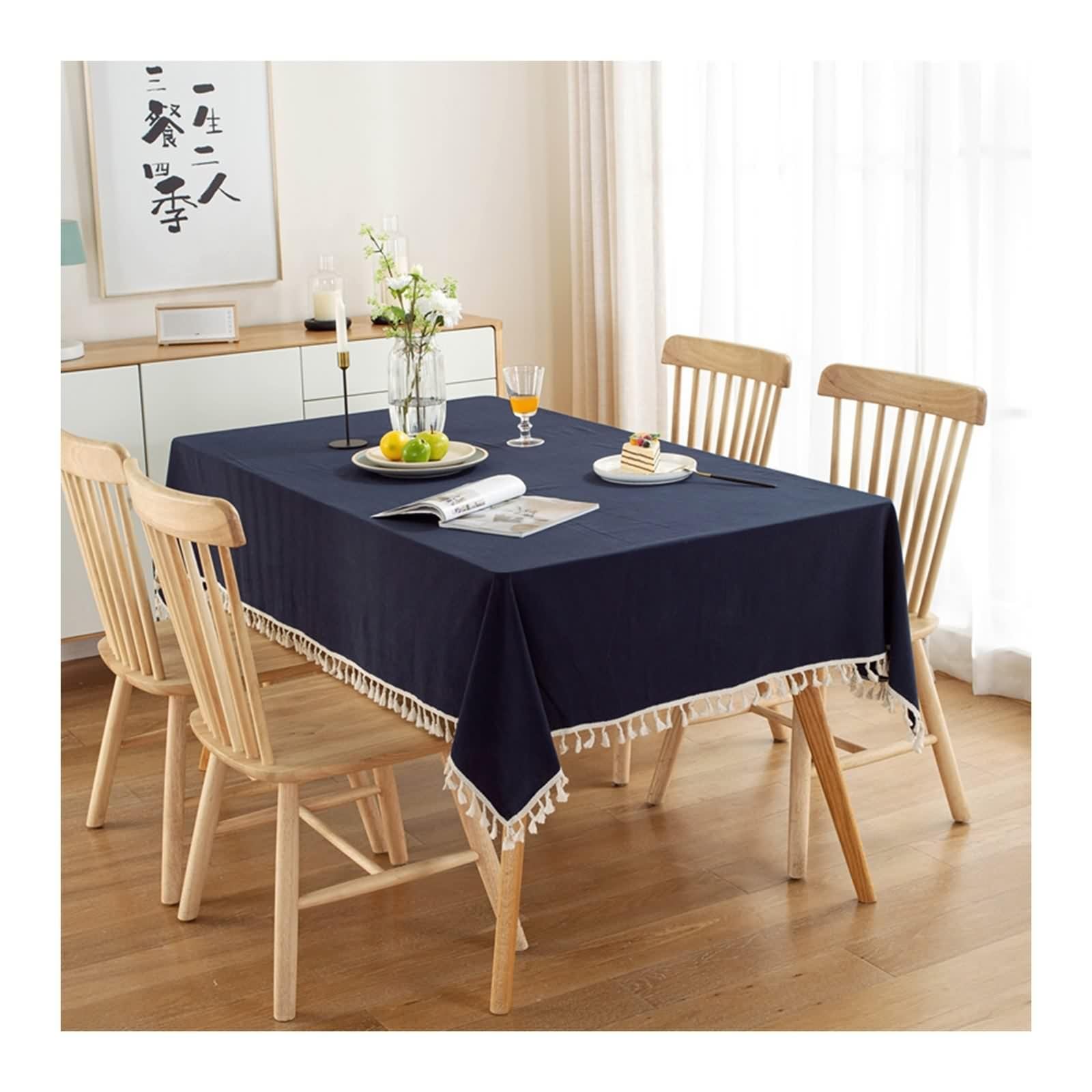 Tovaglia Cotone Cucina, Tovaglia Tavolo Feste Blu Navy Tinta Unita con Nappa Copritavolo 130X180CM per Soggiorno
