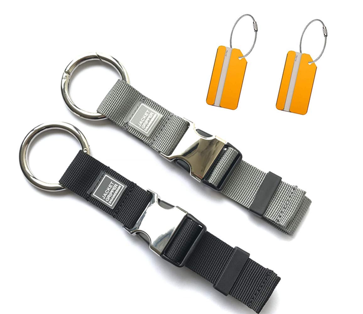 2 Pack Add a Bag Luggage Straps Jacket Gripper, Heavy Duty Travel Carry Clips, Carry-on Baggage Suitcase Straps Belts Max Hold 20LBs with 2 Free Baggage Tags