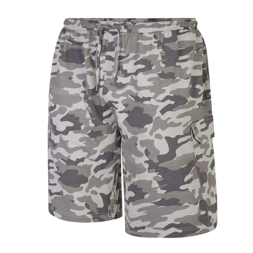 Espionage Men's Plus Size LW144 Long Cargo Lounge Shorts 5XL Grey Camo