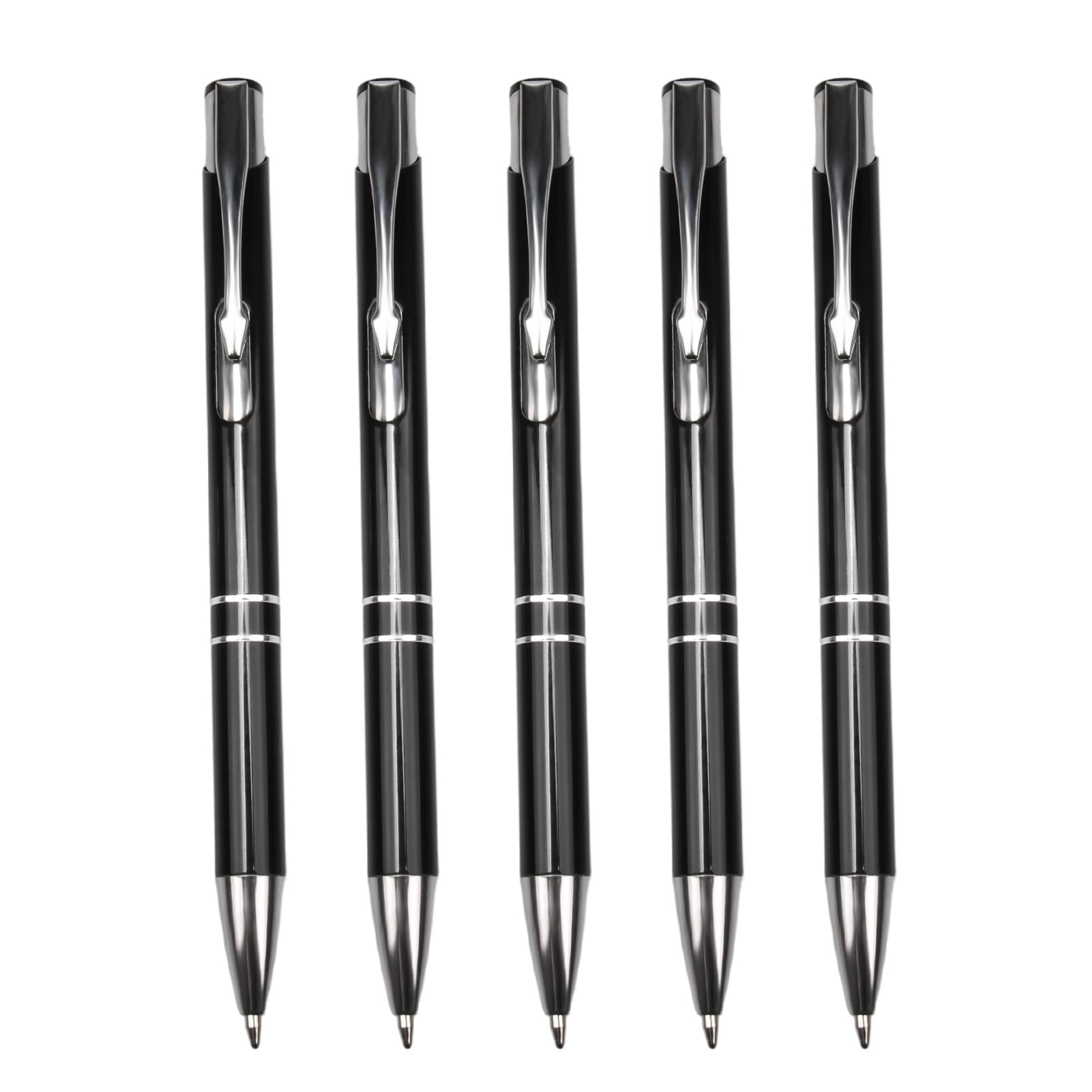 5 Pack Metal Ballpoint Pens, Retractable Ballpoint Pens Black Ink 1.0 mm, Stainless Steel Clip Smooth Writing Comfortable Grip Aluminum Office for Teachers Colleagues Adults, Refillable Writing