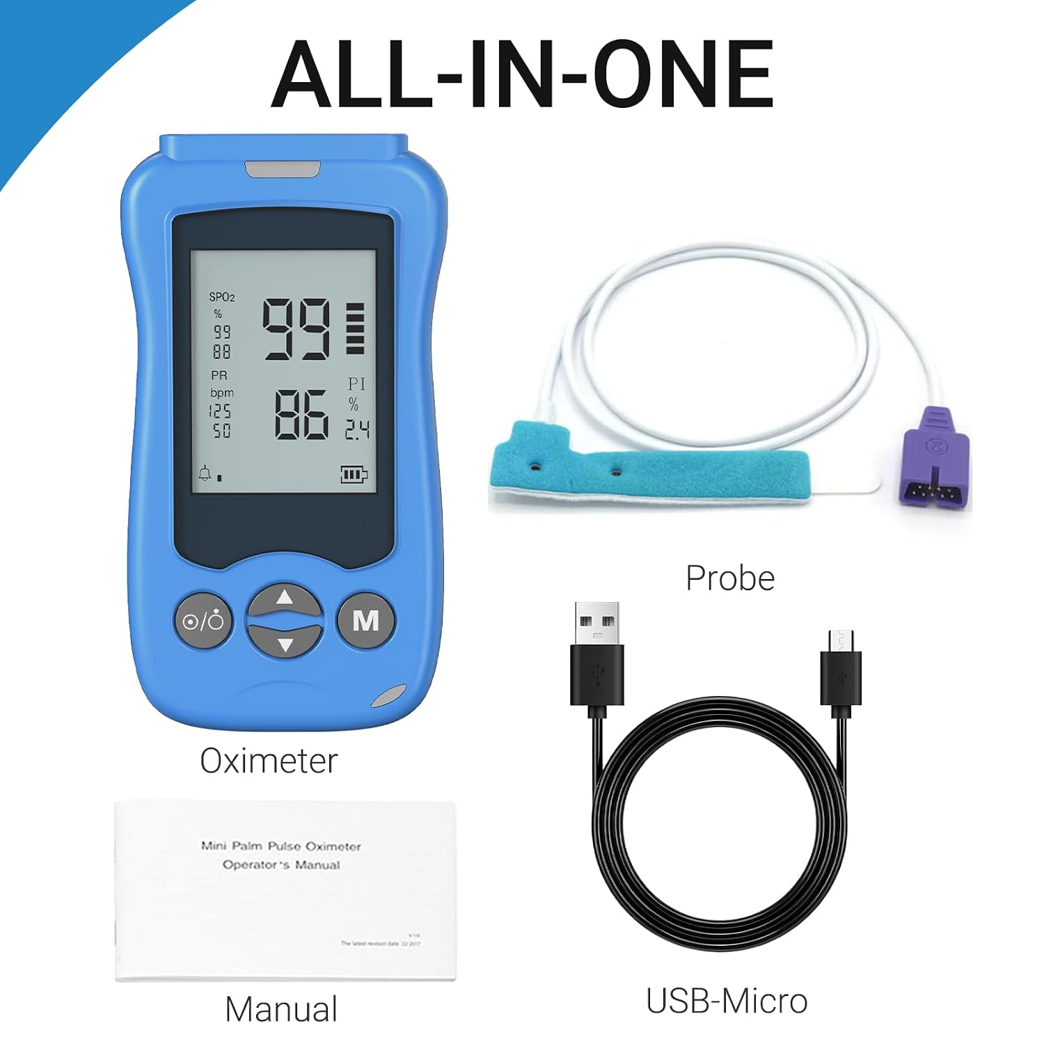 Pulse Oximeter, High Accuracy Handheld Blood Oxygen Monitor for SpO2 PR Blood Oxygen Saturation for Family, Blue