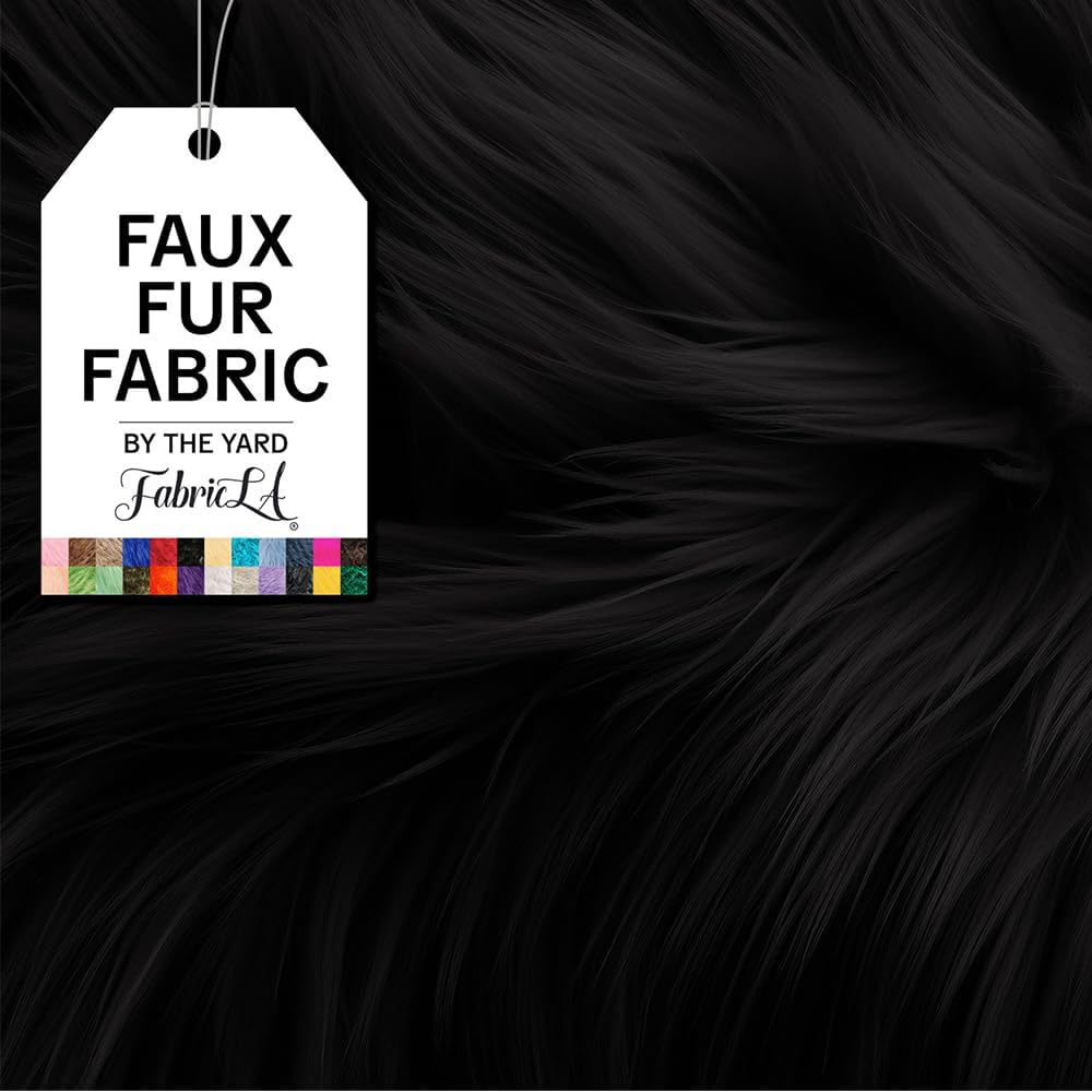 FabricLA Faux Fur Fabric by The Yard - Artificial Craft Fur - 36" X 60" Inch Wide - Fur Fabric for Craft Supply, DIY Furry Plush Projects, Sewing, Decoration, Upholstery, Black, 1 Yard