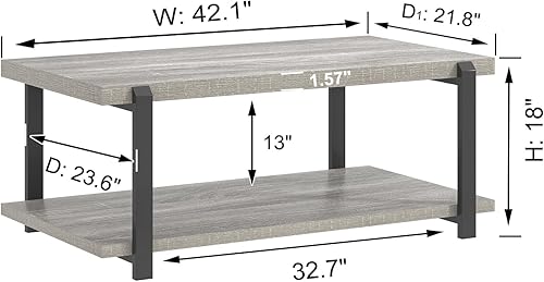 Miniatura 20 de FOLUBAN Mesa de centro negra, moderna mesa central de madera rústica con almacenamiento para sala de estar, mesa de té de cóctel rectangular