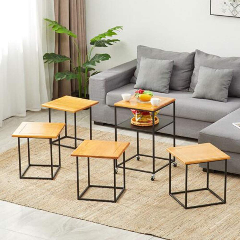 Mesa de desayuno con ruedas y taburetes apilables para la cocina