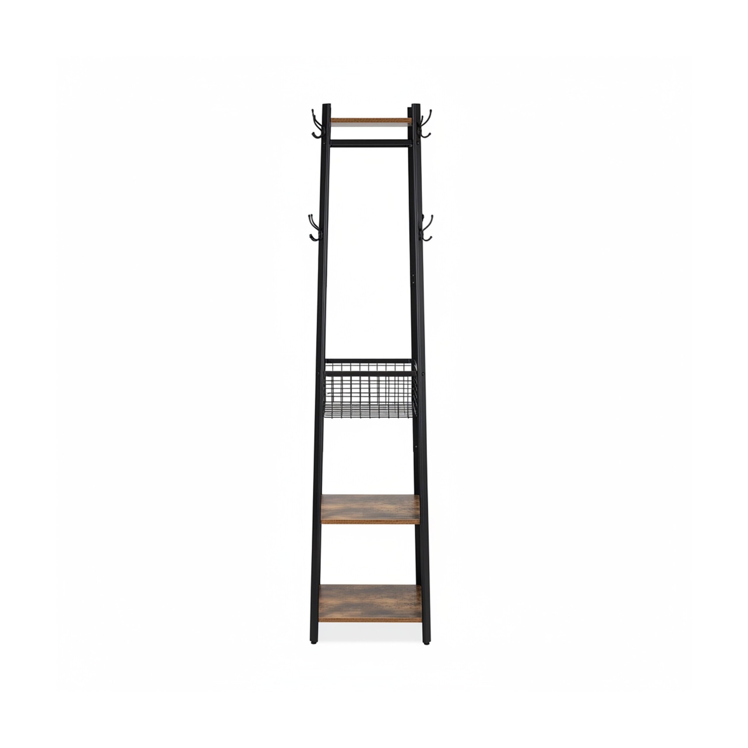 Relaxdays Appendiabiti, 3 Ripiani e 8 Ganci, HLP 181x43x43 cm, con Cesto, Ingresso, Metallo, Nero