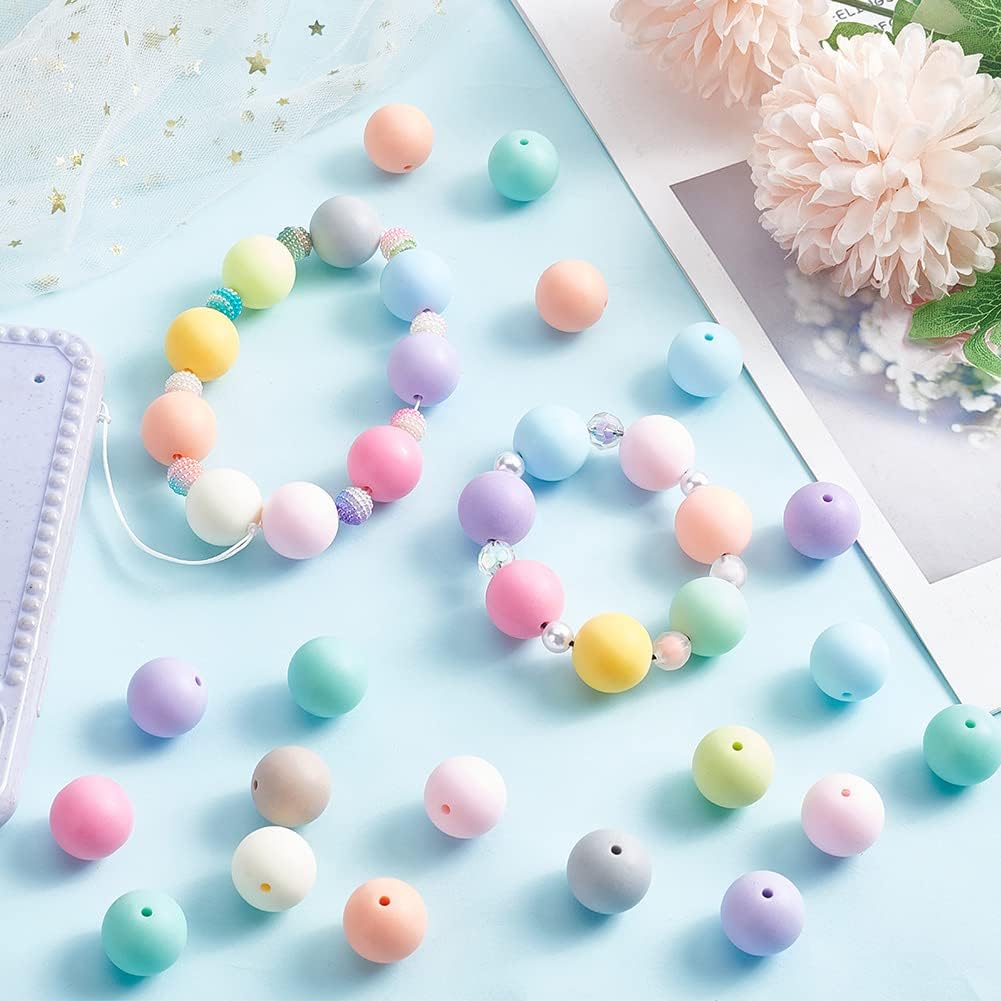 PH PandaHall 100pcs 20mm Chunk Bubblegum Beads, Opaque Acrylic Round Pen Beads Frosted Large Bead Loose Spacer Bead for Jewelry Making Bracelets Necklaces, Mixed Color