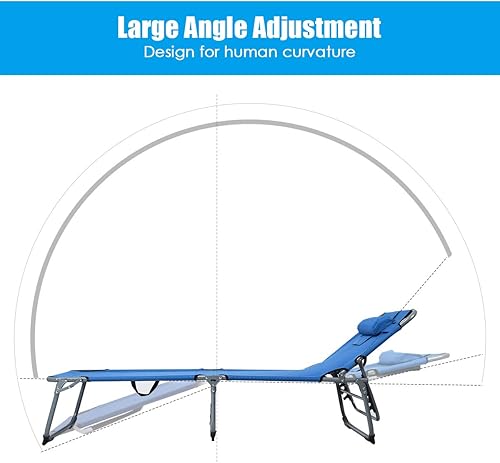 Miniatura 5 de COSTWAY Tumbona plegable ajustable para patio, playa, camping, reclinable, para tomar el sol, color azul