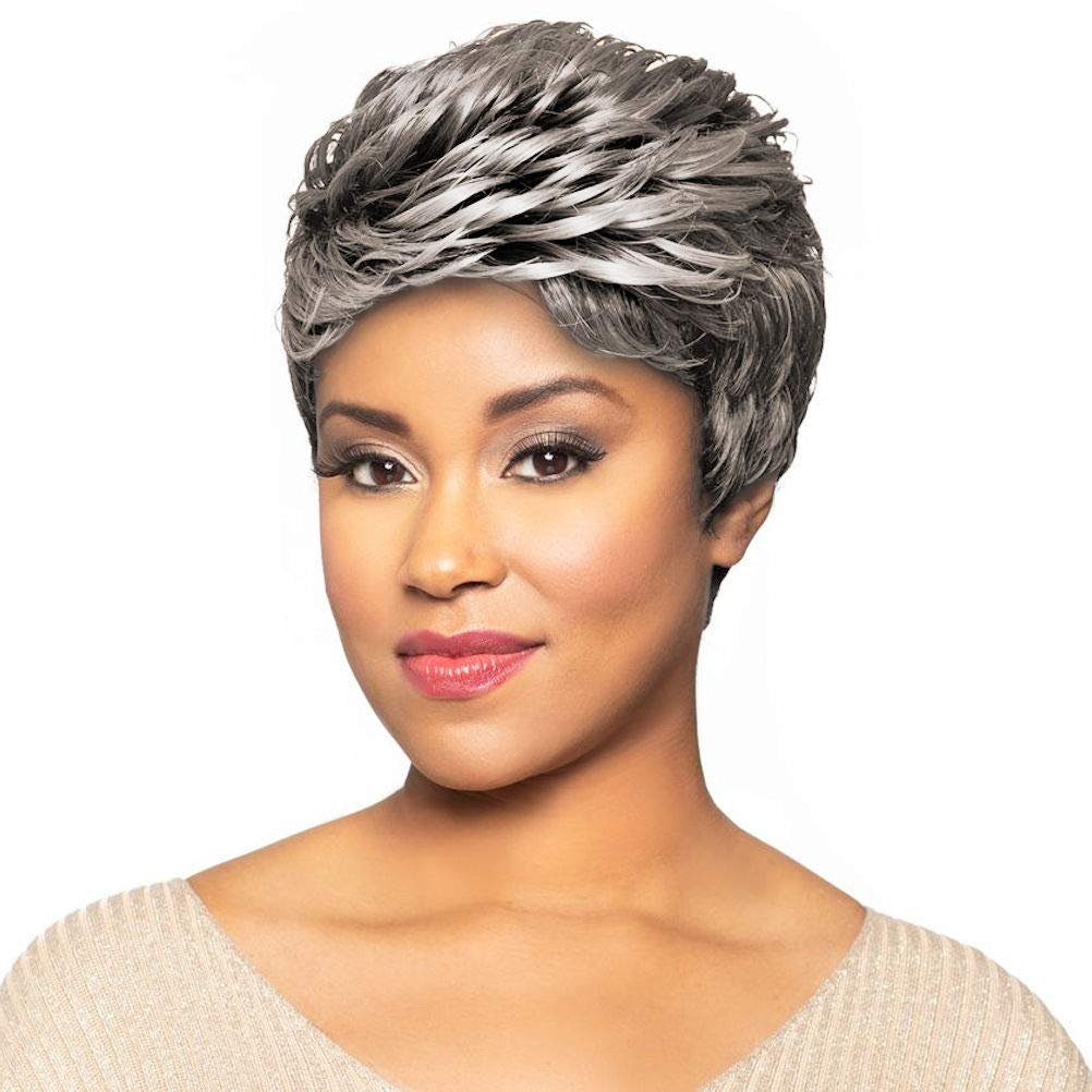 Alicia Beauty Foxy Silver Collections Elegant Pixie Cut Side Swept Bob with Feathered Layers, Premium Synthetic Fibers Gorgeous Grey Wig, Secure Fabulously Natural Look & Feel - HARRIET (60)