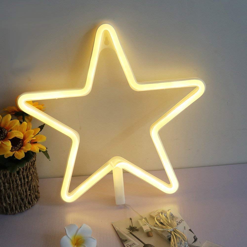 Hulx Warm Neon Night Light, Led Neon Signs Night Light Star Neon Lights Neon Lights For Kids Bedroom Battery Usb Operated (Warm)