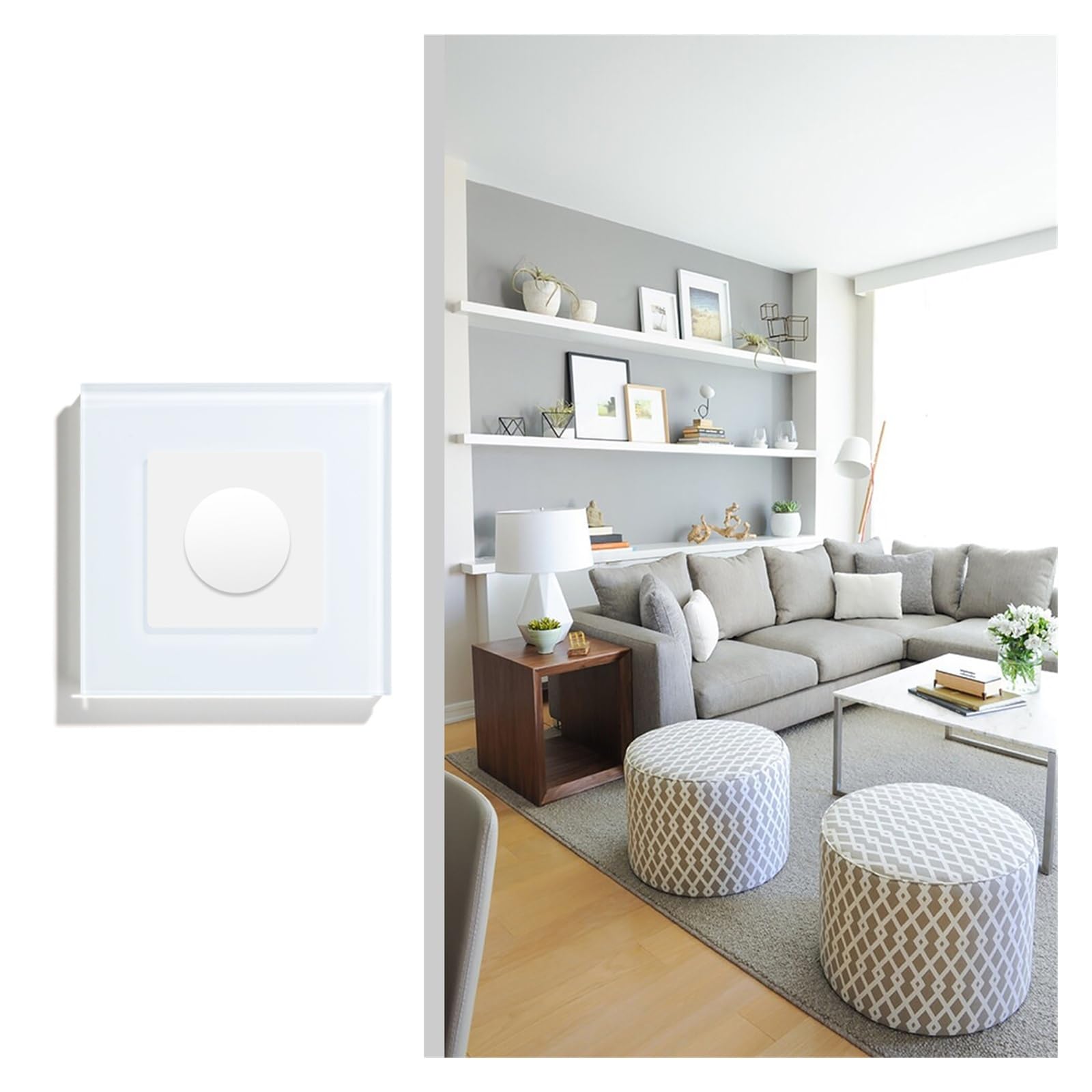 Interruptor de luz con perilla giratoria ajustable, interruptores de pared de cristal(Gray)