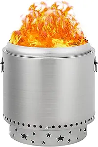 16.5inch Protable Smokeless Fire Pit, Fire Pit with Handles Design, Stainless Steel Stove Wood Burning, Removable Ash Pan, Ideal for Camping, Garden