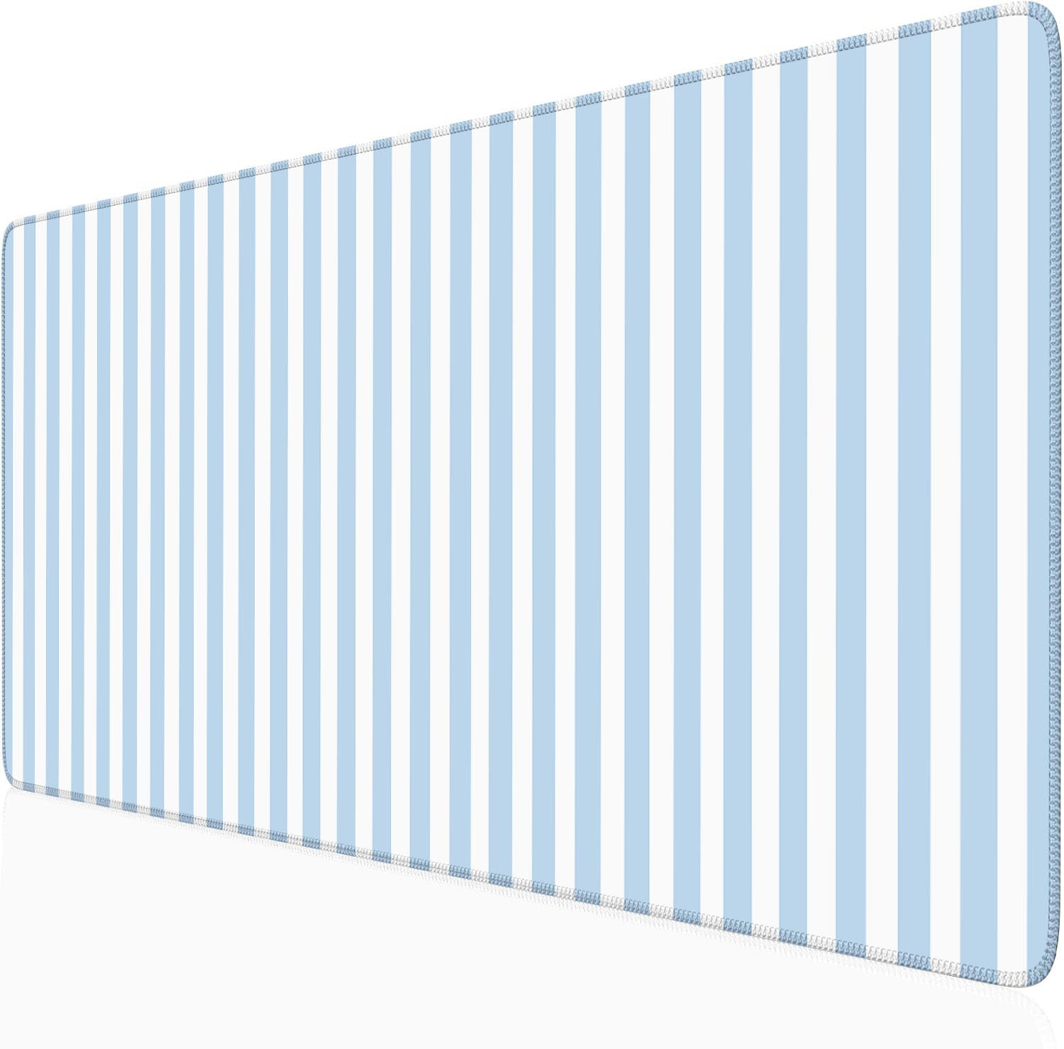 Blue Striped Desk Mat Cute Pastel Large Mouse Pad Kawaii Aesthetic Extended Mat for Home Office Desk Decor Cozy Gaming Keyboard Pad 31.5 X 15.7