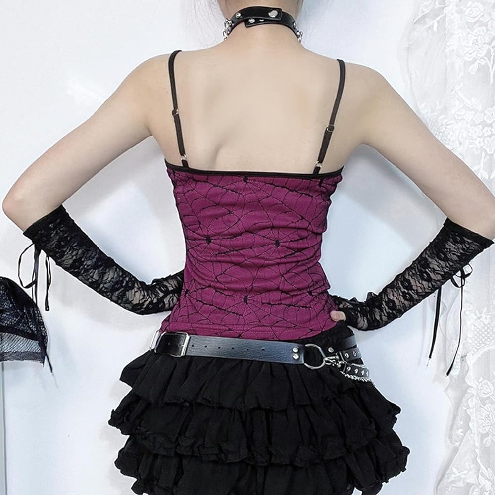 【rurumu:】RIOT GRRRL collage camisole Botenwall Women Spider Net Graphic Tees Y2k Goth Crop Cami