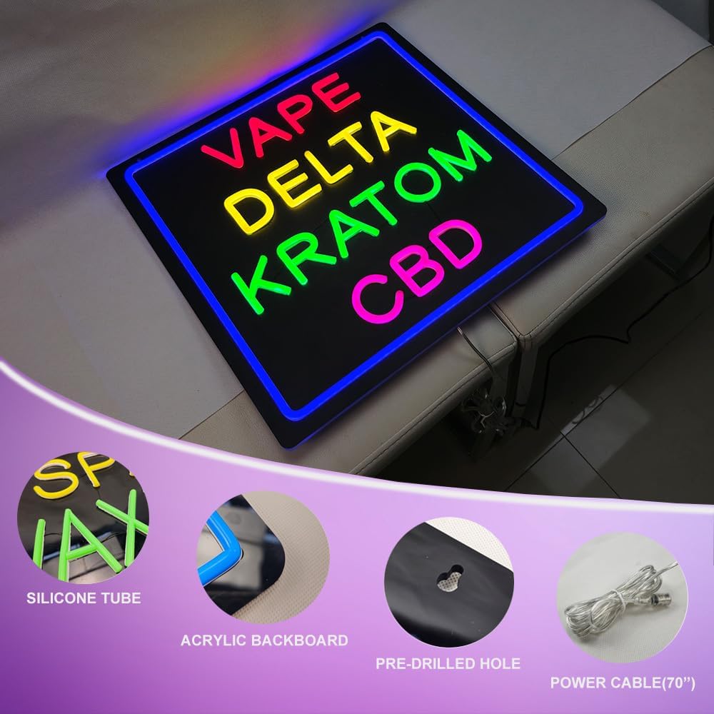 Smoke Shop Neon Sign for Business, LED Open Sign Neon Light Sign for Smoke Shop, Pure Acrylic Display Board with 12V Power Supply. 16” x 16” (Square)