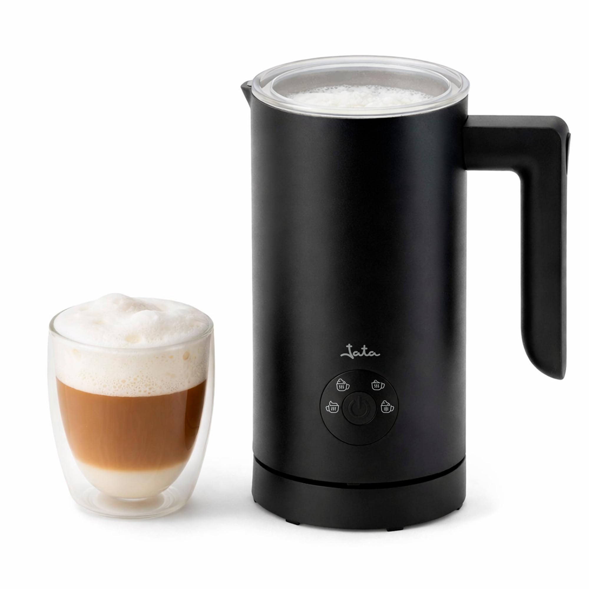 JATA JECL5501 - Schiumatore elettrico 5 in 1 con riscaldatore, schiuma calda e fredda, 150 ml per schiuma/300 ml per riscaldamento, caraffa antiaderente, base a 360°, spegnimento automatico, 500 W
