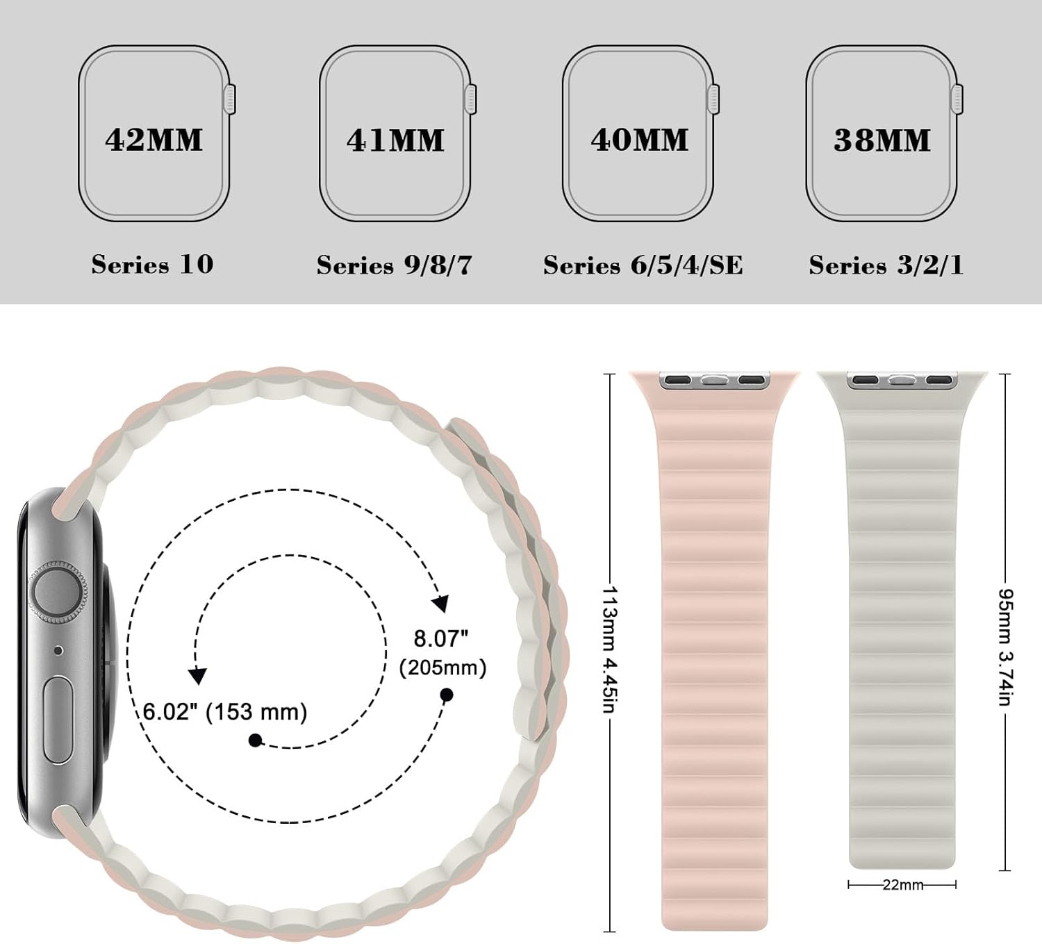 HITZEE Double Sided Reversible Magnetic Band Compatible with Apple Watch Band 42(S10)/41/40/38mm, Soft Silicone Magnetic Band for iWatch SE3-1 Series 11 10 9 8 7 SE 6-1, Pink/Starlight - Image 4