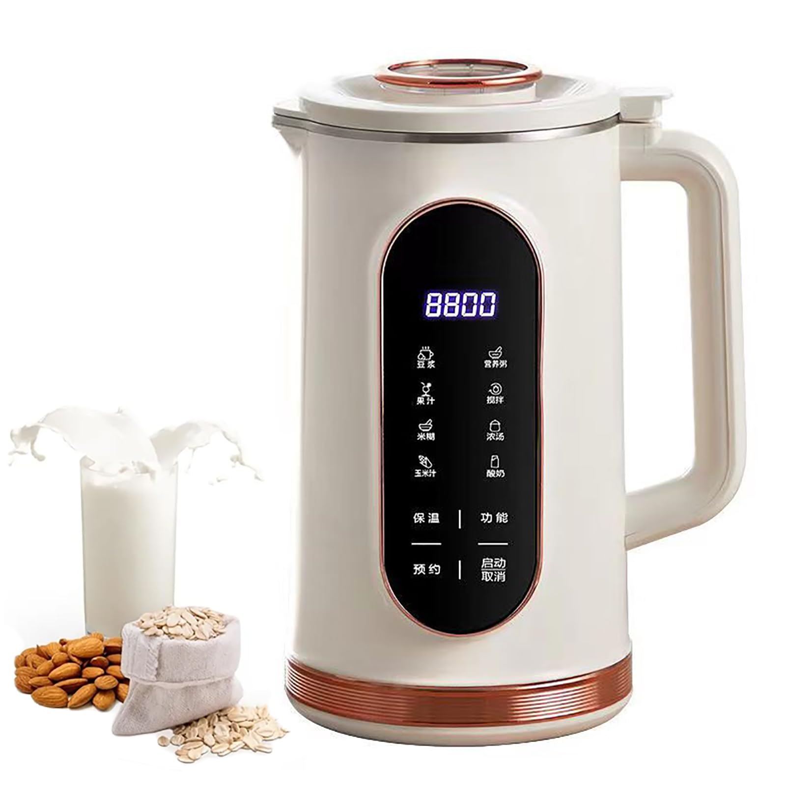 FORVE Soy Milk Maker Machine, 1.5L Multifunction Nut Milk Maker With 10 Blades and Pre-Set/Warmer/Self-Cleaning Function, Dry Beans Making Directly Without Filtration for Oat Almonds Soybeans Tea