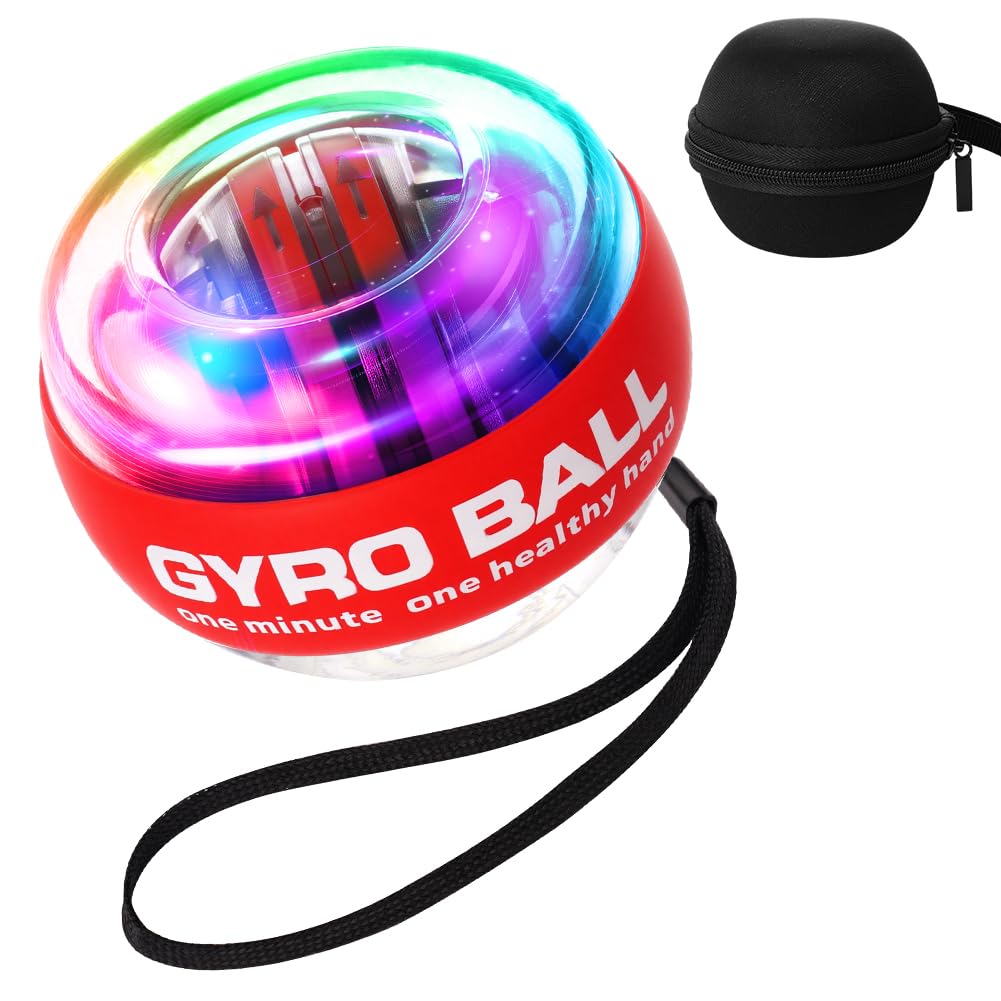 APXEL Self-Starting Gyroball Wrist Ball, Power Trainer Ball, Wrist Strengthening Device, Gyroscopic Forearm Exerciser Strengthen Arms Fingers Muscles (Red)