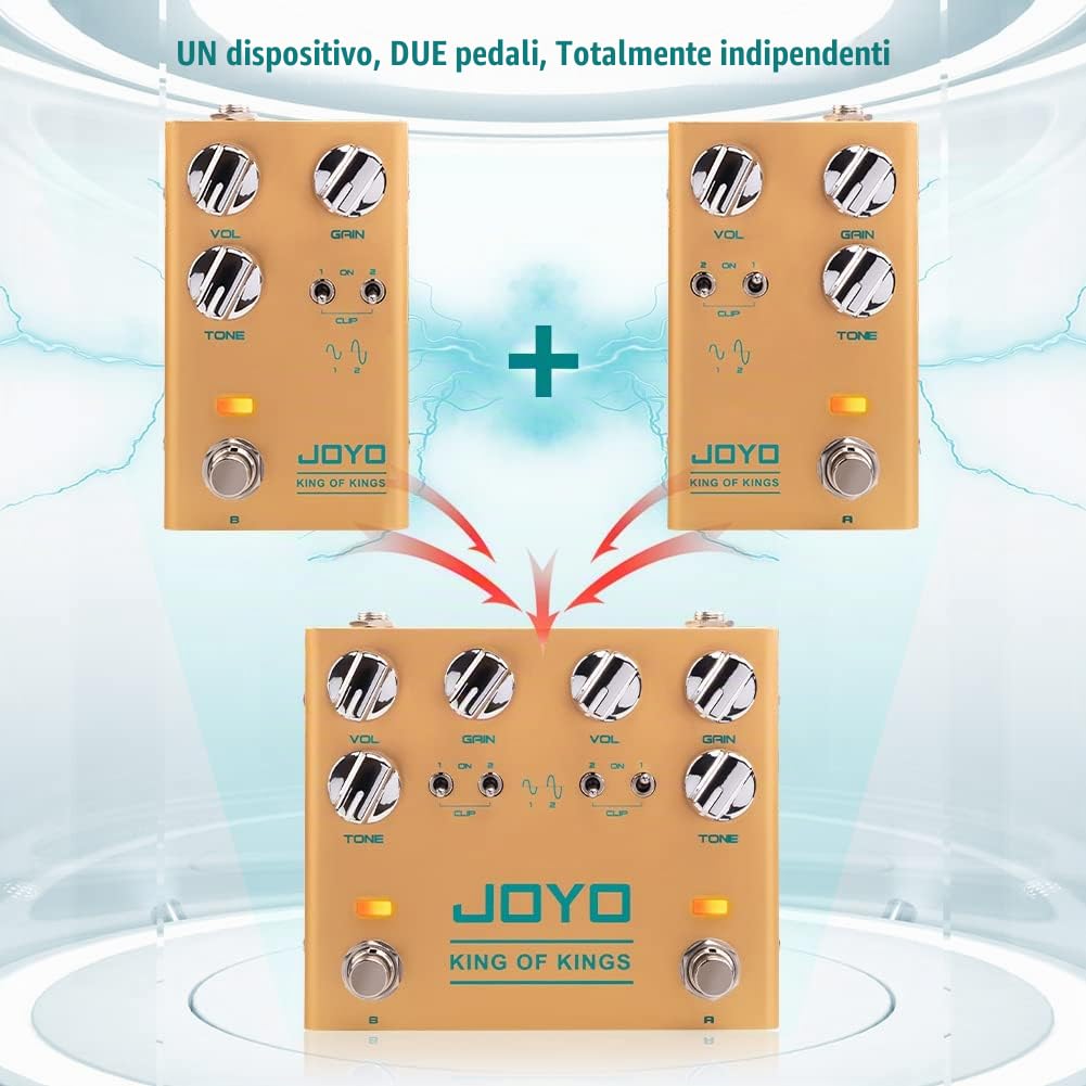 JOYO Dual Crunch Pedale effetto Overdrive con circuito analogico puro con ritaglio indipendente per chitarra elettrica - True Bypass (King of Kings R-20)