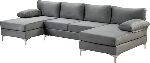 Miniatura 132 de Sofá modular moderno en forma de L, con diván extra ancho y patas doradas Gris,Negro -,Verde,Naranja,Gris oscuro,marino,Púrpura