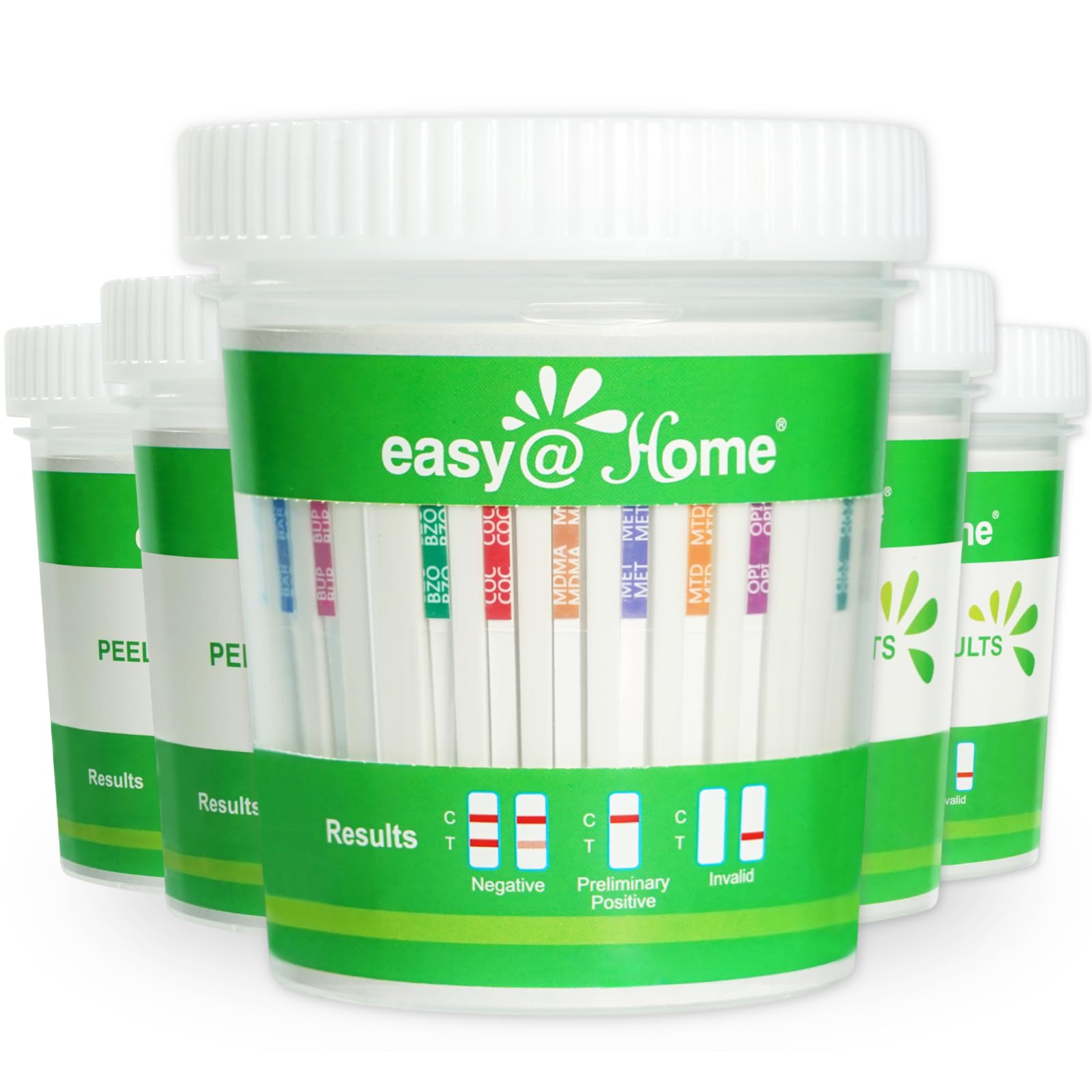 Easy@Home Drug Test Cup: Urine Drug Tests Kit, Testing All 12 Drugs AMP, BAR, BUP, BZO, COC, MDMA, MET, MOP 300, MTD, OXY, PCP, THC 50 in One Test Cup Kits，Built-in Test Strips, #ECDOA-6125B 5 Pack