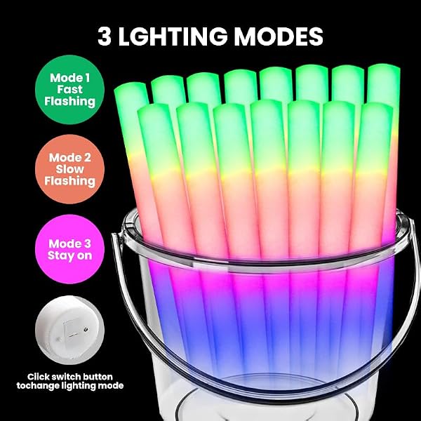 LED Foam Glow Sticks Bulk, Glow in the Dark Party Supplies with 3 Modes Flashing, Perfect for Valentine's Day, Easter, Weddings, Carnivals, Concerts, Camping, Sporting Events, Parties,Haloween (100) by BOJIEXURI - Image 4