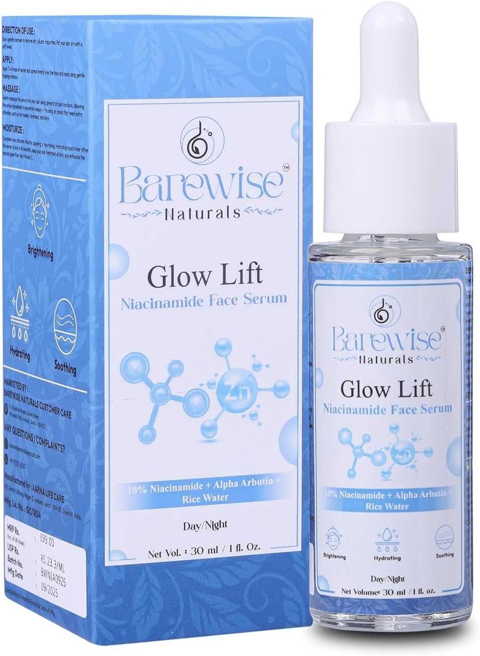 Glow Lift Niacinamide Face Serum 10% Niacinamide + Alpha Arbutin + Rice Water Brightening & Hydrating Daily Skin Serum 30 ML (Pack Of 2)