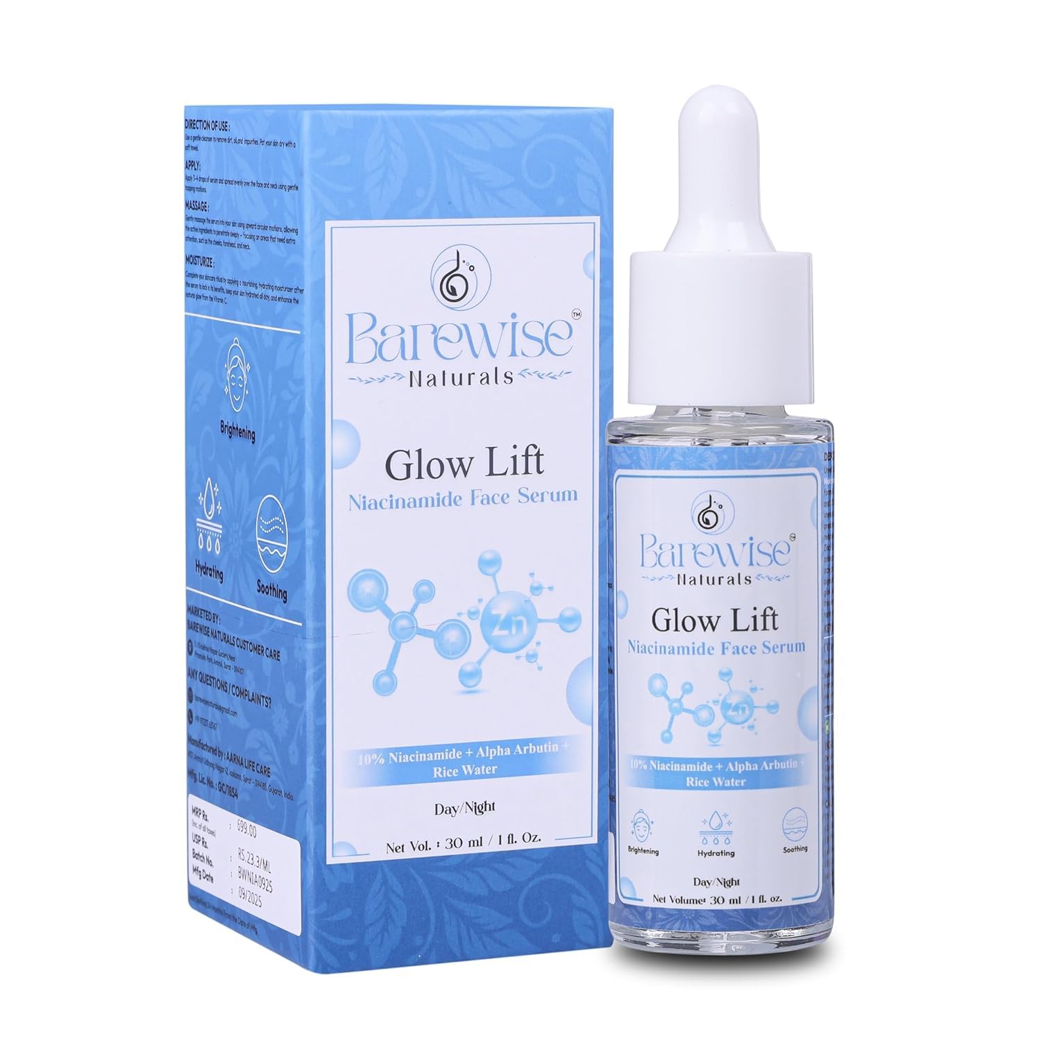 Glow Lift Niacinamide Face Serum 10% Niacinamide + Alpha Arbutin + Rice Water Brightening & Hydrating Daily Skin Serum 30 ML (Pack Of 2)