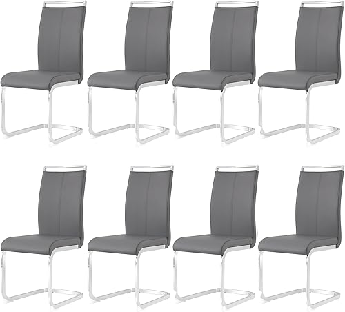 Miniatura 179 de AZmac Juego de 4 sillas de comedor modernas de cuero, sillas de cocina sin brazos, sillas de comedor con asiento acolchado tapizado y patas cromadas