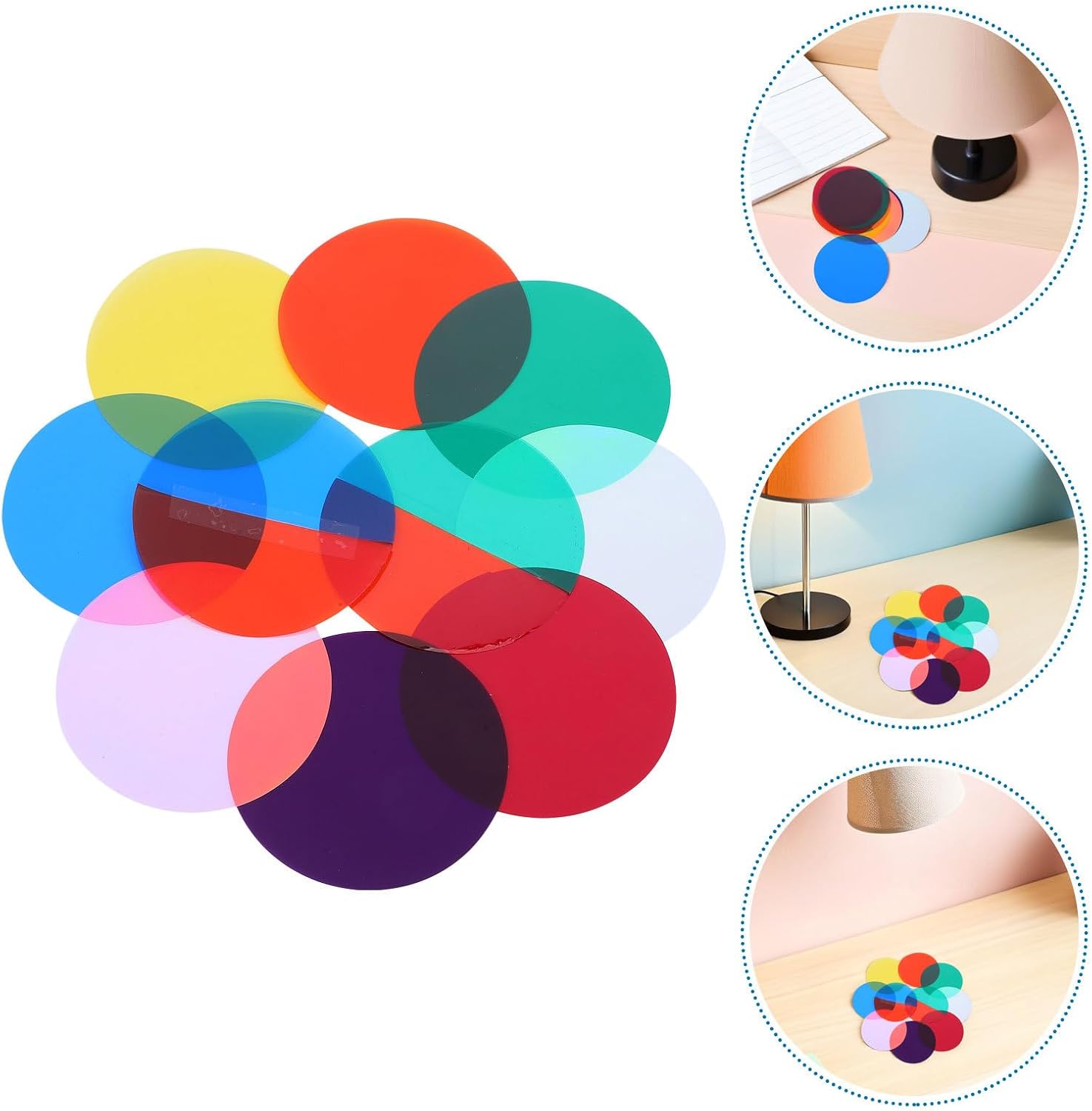 Toddmomy 10pcs Gel Light Filter, Self Adhesive Transparency Color Film, Colored Overlays Correction Lighting Gel Filter for Led Lights, Photography, 2. 6 Inch / 6. 6 Cm, Small Size