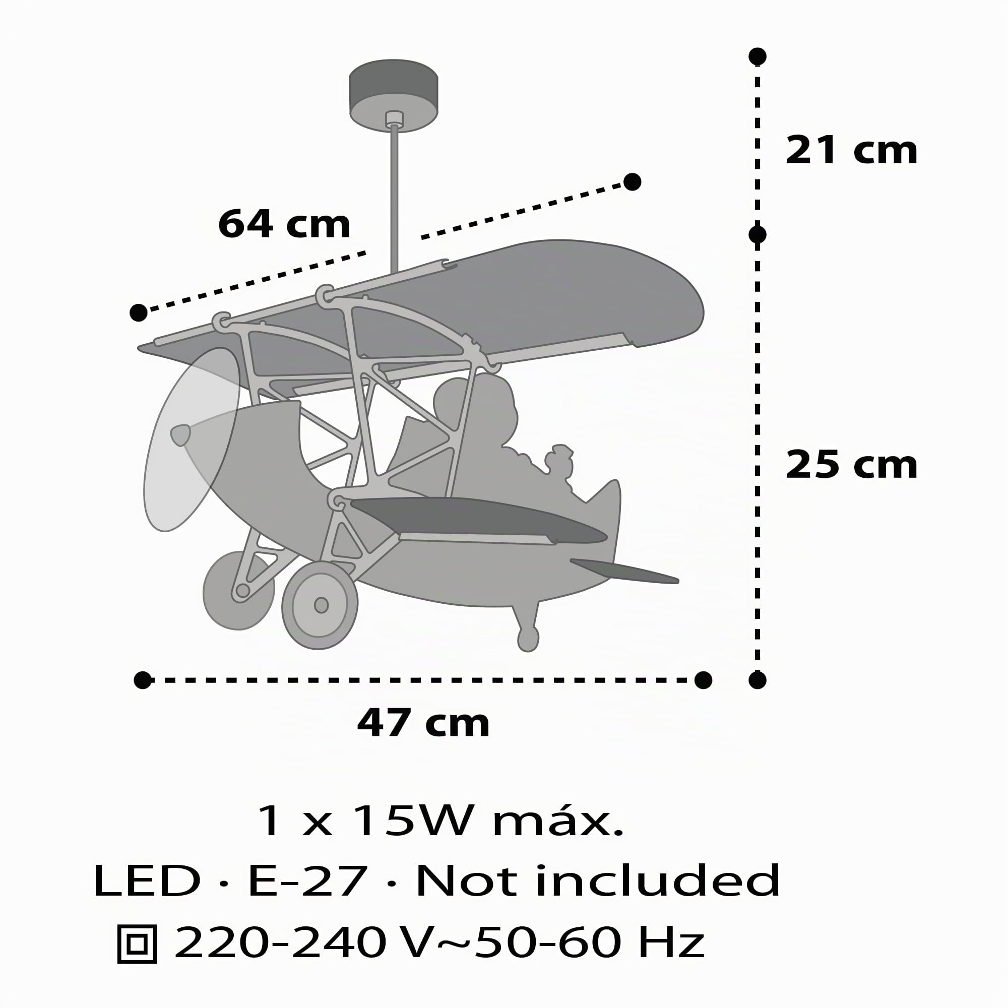 Dalber Lustre Chambre Lampe Suspension Enfant avion Snoopy bleu animaux, 54302, E27 15w led
