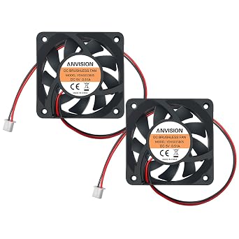 ANVISION 2-Pack 60mm x 15mm DC 5V Brushless Cooling Fan, Dual Ball Bearing, 2 Pin