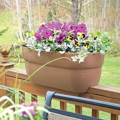 Emsco Group Bloomers Railing Planter With Drainage Holes – 24" Weatherproof Resin Planter – Sand #TOP3