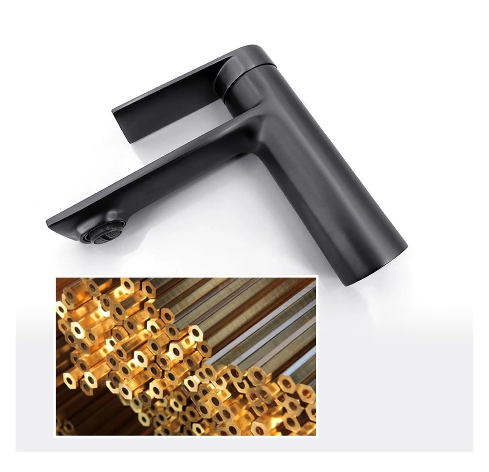 Bateria umywalkowa Bateria zlewozmywakowa Bateria z ciepłą i zimną wodą Jednootworowa bateria mosiężna szczotkowana Czarna(Chrome Faucet)