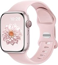 Dirrelo Kompatibel mit Apple Watch Armband 41mm 42mm 40mm 38mm Damen Herren, Weich Silikon Sportarmband Ersatz Band für iWatch SE 2 Armband Series 10 9 8 7 6 5 4 3 2 1 Apfelband, Perlrosa