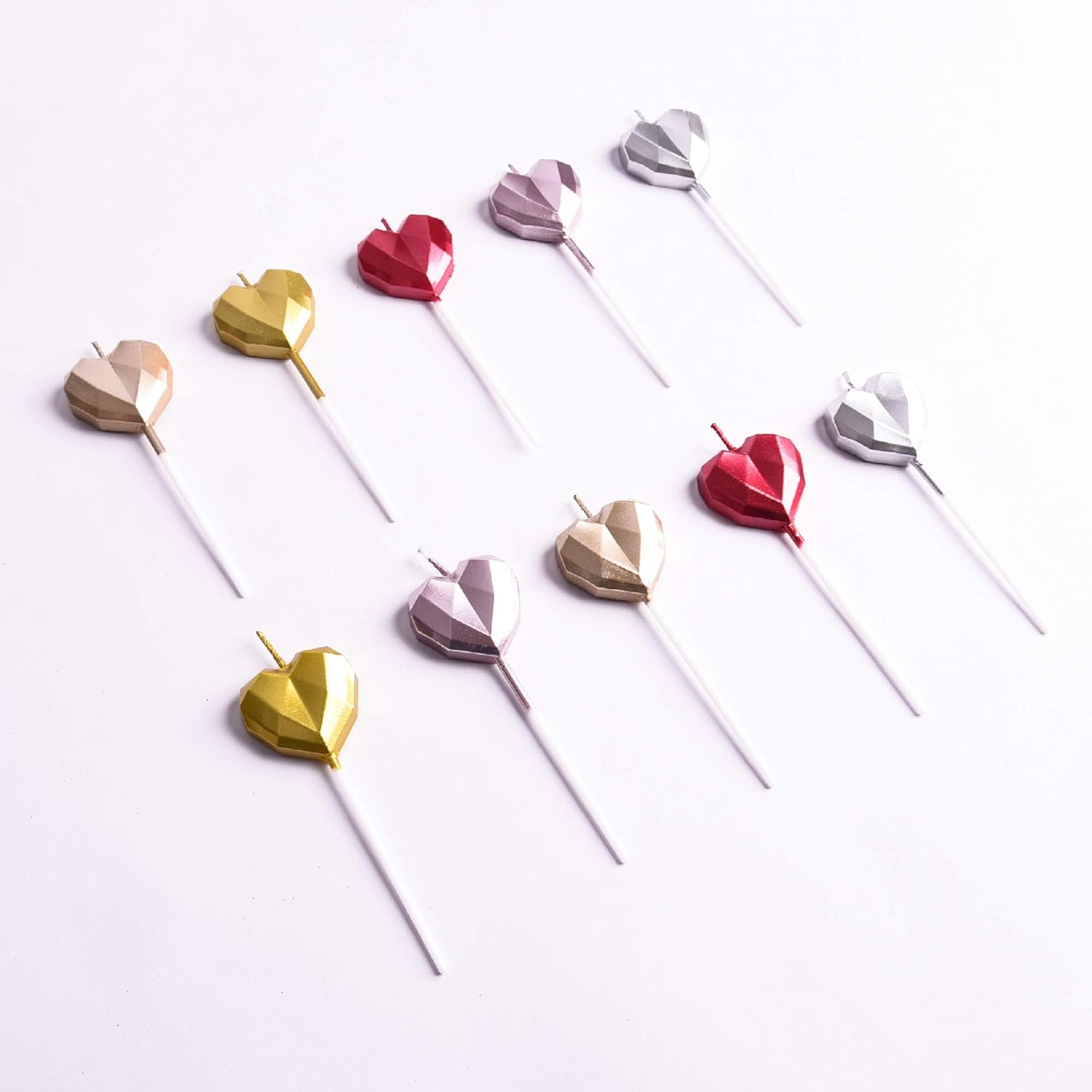 PHD CAKE 10-Count Heart Birthday Candles Long Lasting for Cake Party, Cake Candles, Party Candles, Wedding Candles, Celebration Candles: Home Improvement