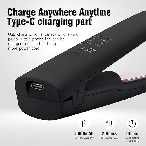 Miniatura 2 de Plancha de pelo inalámbrica 2 en 1, plancha de pelo portátil de viaje con batería de 5000 mAh, recargable por USB, adecuado para muchos peinados, 4