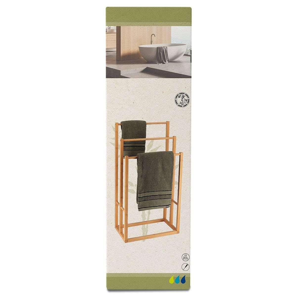 Atmosphera - Porte-Serviettes sur Pied - Bambou - L 42 x H 82 cm - 3 Barres - Pour Salle de Bain, Valet de Bain