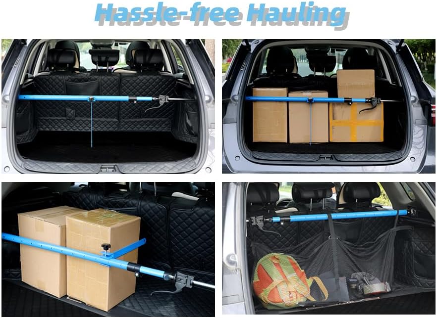 2PK 79 inch Heavy Duty Adjustable Cargo Bars,200LB Capacity，Non-Slip Truck Bed Divider for Pickup Truck Bed,Aluminum Handle Cargo Bar for SUV, Trailer, Van, Come with 2 Bars, 2 Dividers, 1 Net