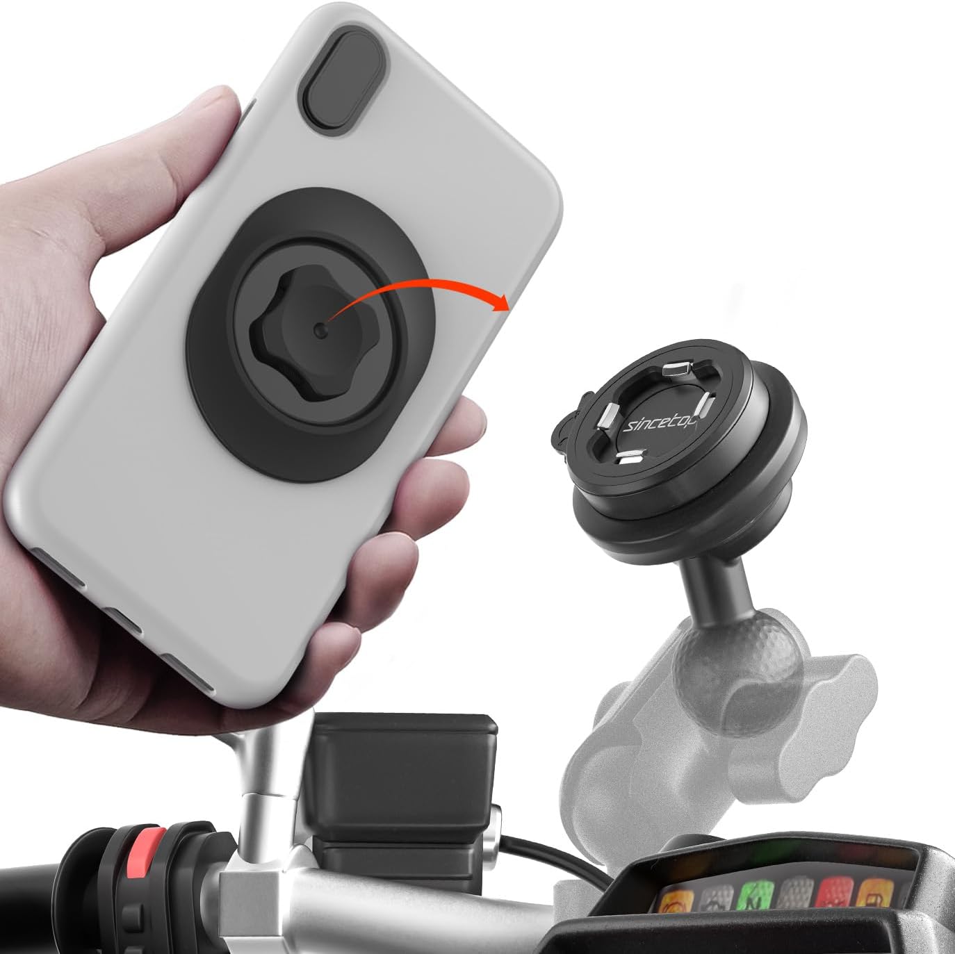 sincetop Universal 1” Ball Motorcycle Phone Mount with Vibration Dampener Module,Quick Release Motor Bike/Mountain Bicycle/Road MTB Bike Smartphone Holder 【Double Socket Arm not Included】