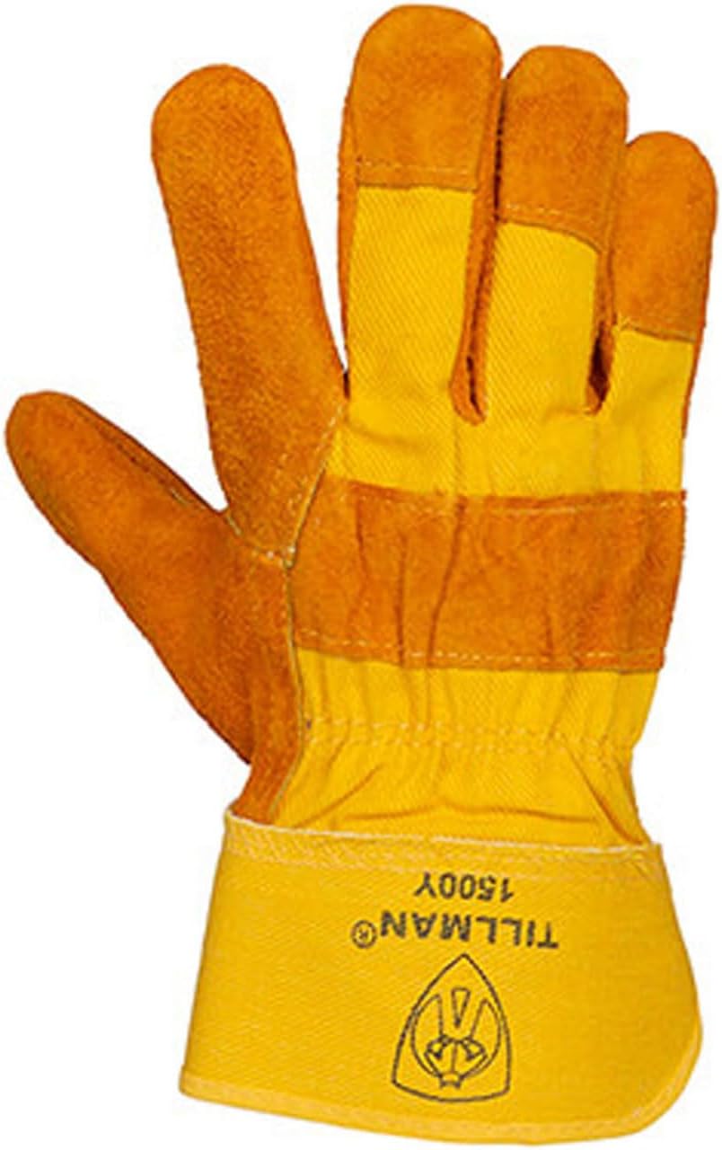 Tillman 1500Y Bulk Split Cowhide & Canvas Work Gloves, Cotton Lined Palm, Large, 12 pack
