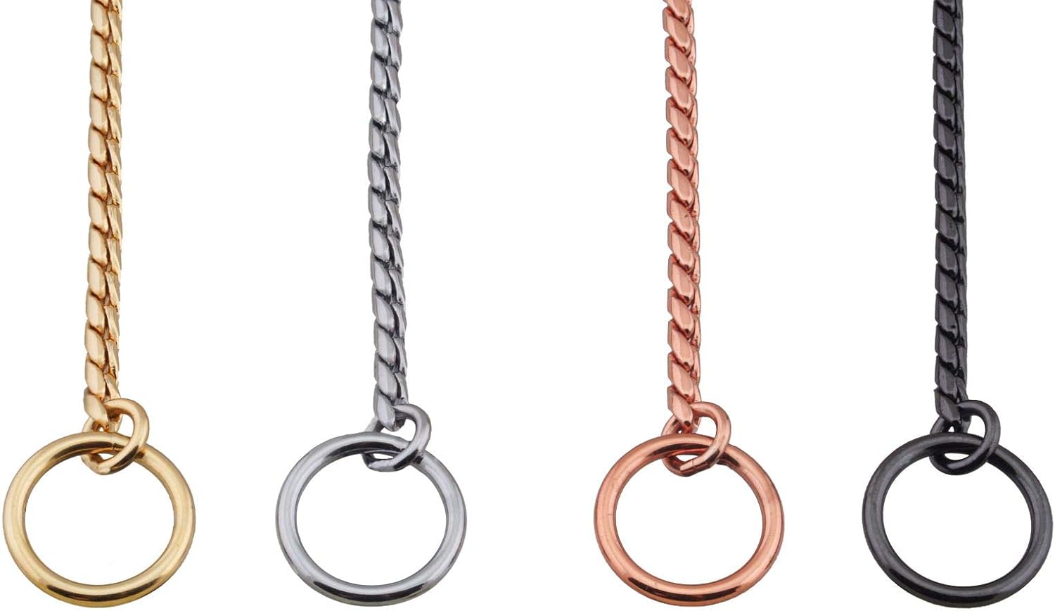Alvalley Metal Chain Dog Show Collar - Pet Slip Collar for Shows - Fine Brass Snake Chain Collar - Adjustable for Toy, Small, Medium, Large, and Extra Large Dogs (Chrome, 16", 3.8mm Thick)