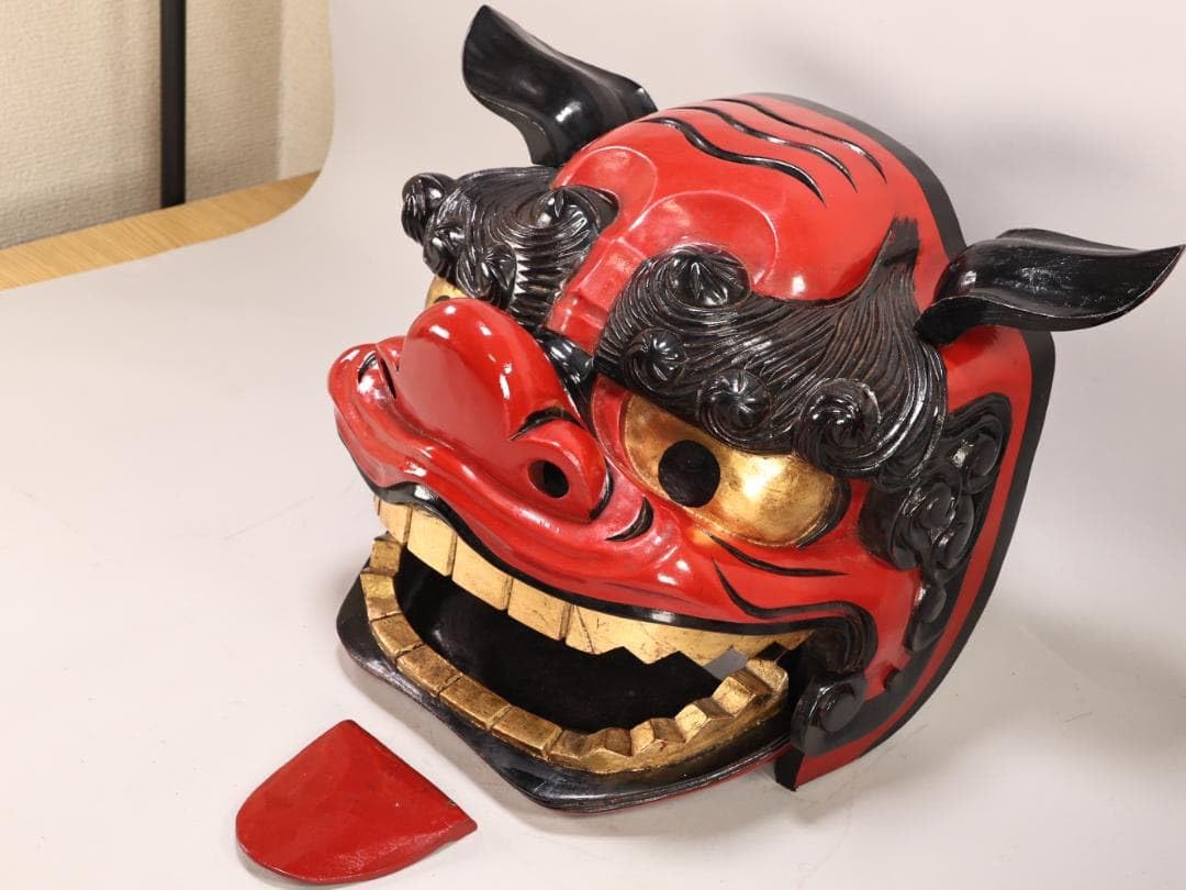 Amazon | BK563 獅子頭一対 雄雌セット 獅子頭 木彫 獅子舞 縁起物