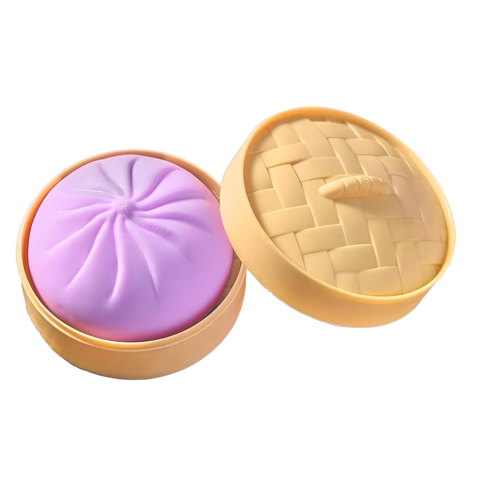 Giant Dumpling Squishy Toy, Purple Squishy Dumpling Toy, Bao Bun with Steamer Box, Soft Sensory Squishy Toy, Stress Relief Fidget Toy for Anxiety Relief