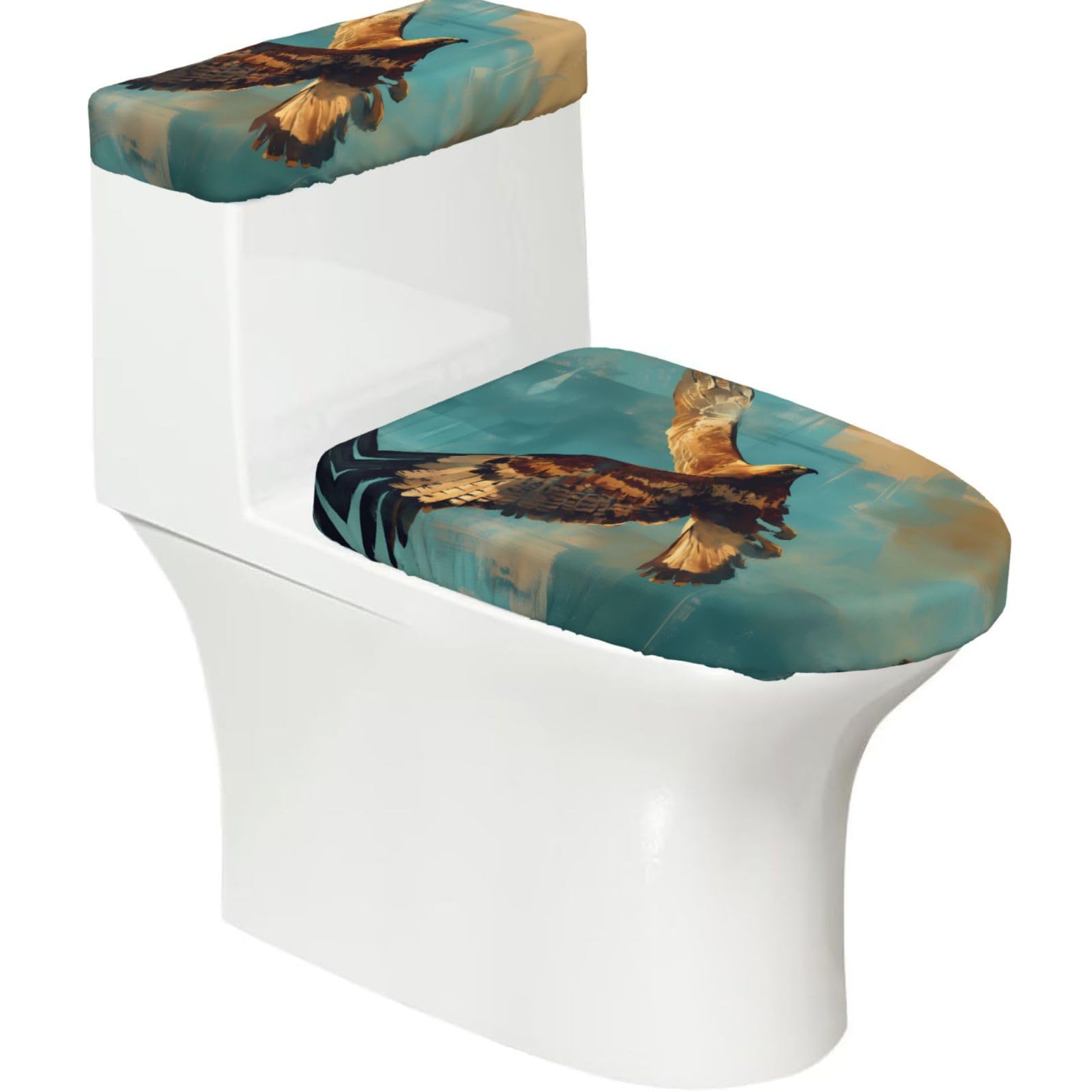 A Large Bird 2-Piece Toilet Seat Cover Set with Tank Lid, Elastic Fit for U-Shape & Elongated Toilets, Bathroom Decor, Housewarming Gift