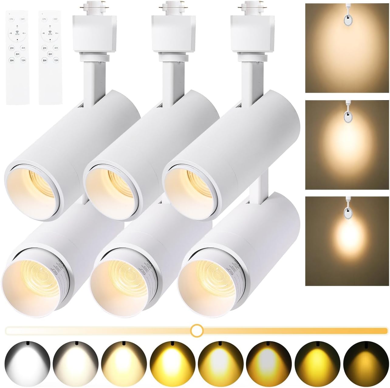 EAGLOD Zoomable 10W Track Light Heads,H Track Lighting Head with Remote,Stepless Dimming Bright LED Track Heads 2700K-6500K Adjustable,15°~60° Beam Angle for Home,Commercial,Artwork (White, 6Pack)