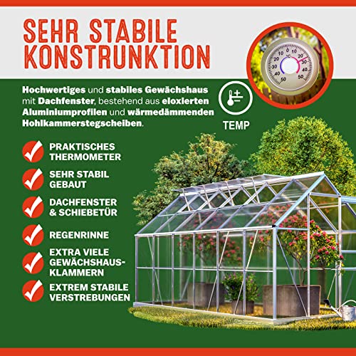 Gardebruk® Aluminium Gewächshaus 7,2m² 380x190cm inkl. 4 Dachfenster Treibhaus Garten Frühbeet Pflanzenhaus Aufzucht 11,73m³ – Bild 4